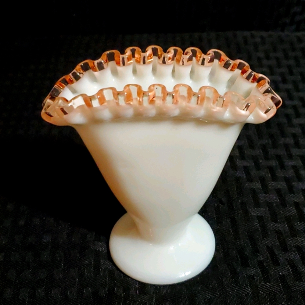Vintage FENTON Glass Pink Crest Mini FAN